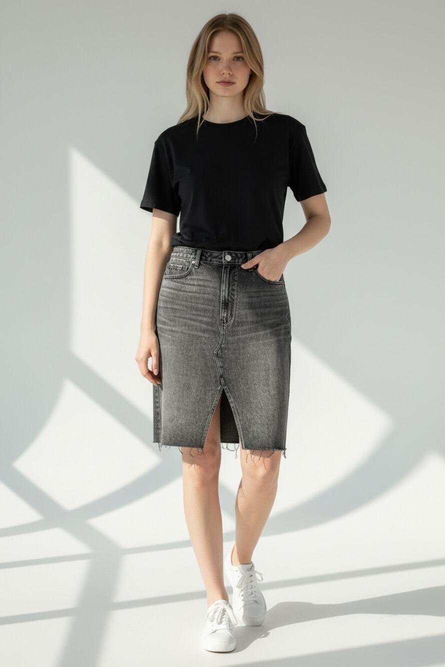 ABERCROMBIE & FITCH Denim Skirt Size 32 Distressed Gray Above Knee Jean Skirt